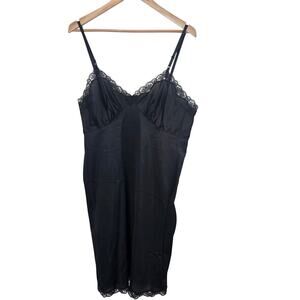 Vintage Slip Dress Womens Medium Black Lace Silky Glam Fairy Party Whimsygoth